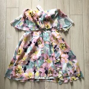 NWT Lipsy London Strapless Floral Chiffon Mini Dress Size 4